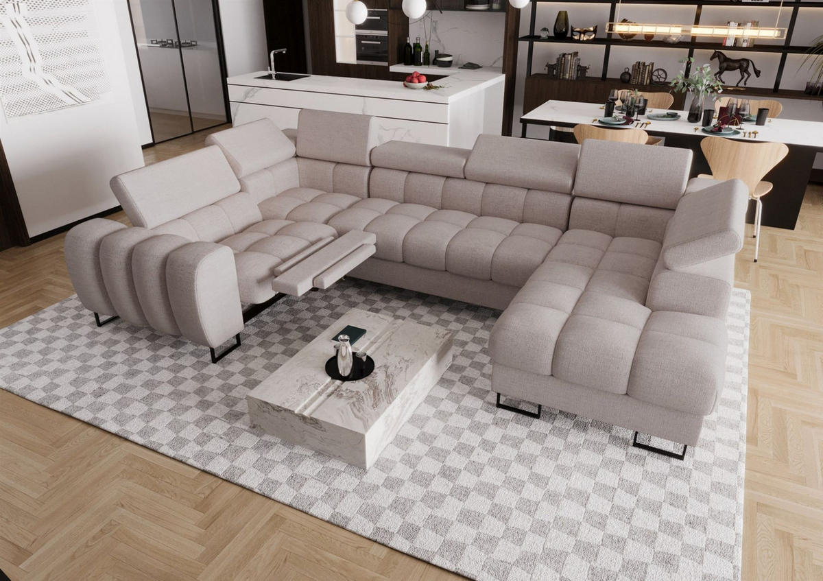 WOHNLANDSCHAFT Bastien Relax - Hellgrau, Holzwerkstoff/Textil (350/95/198cm) - Fun Möbel