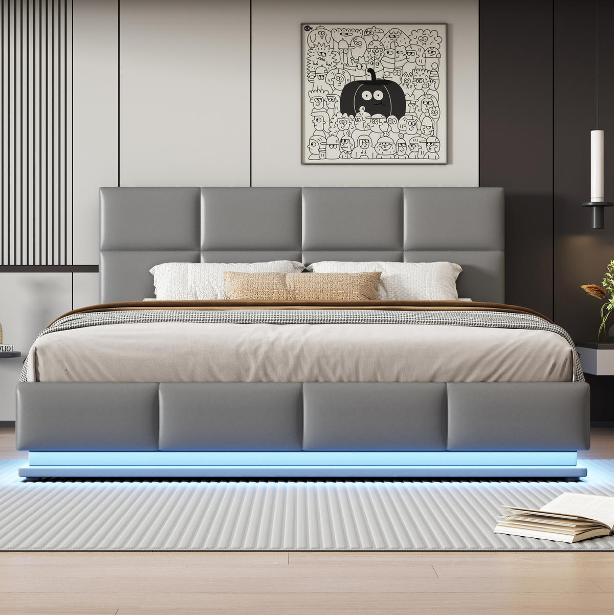 POLSTERBETT mit LED und Bettkasten 180x200 cm Kunstleder Cement Grey - Hellgrau, Metall (180/200cm) - Meubliv