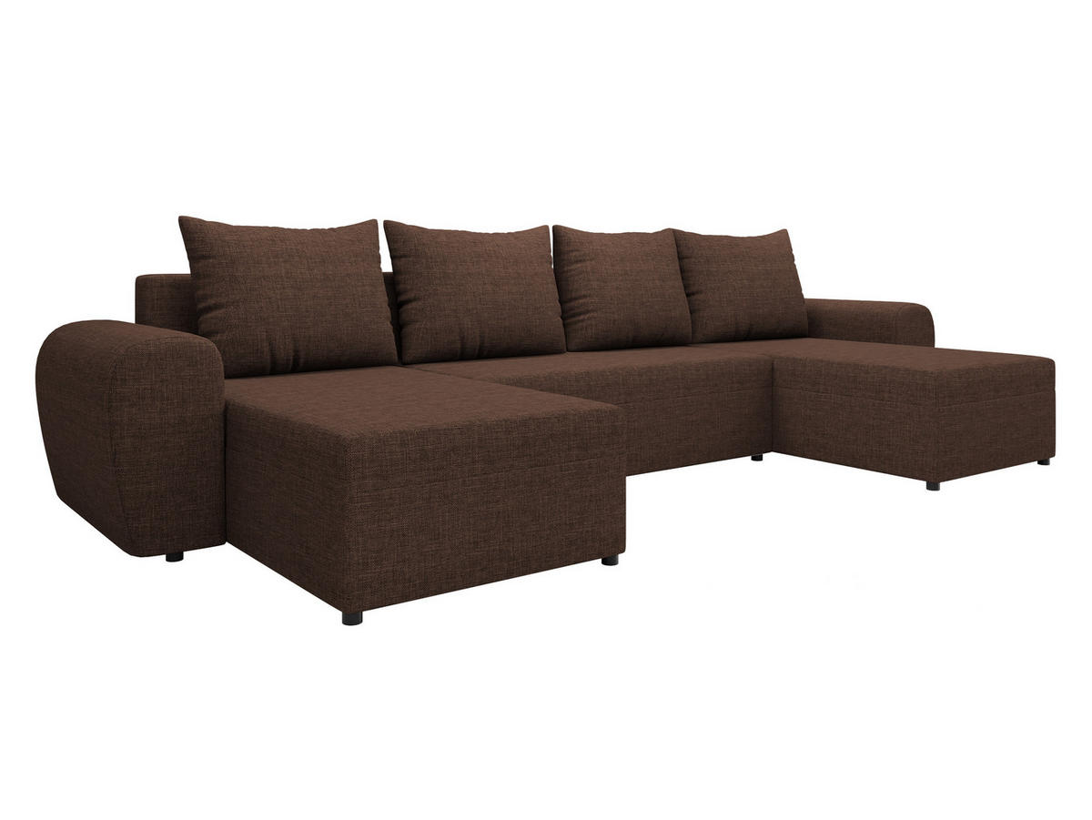 WOHNLANDSCHAFT Mader U - Schwarz/Braun, Holz/Kunststoff (330/86/140cm) - MIRJAN24
