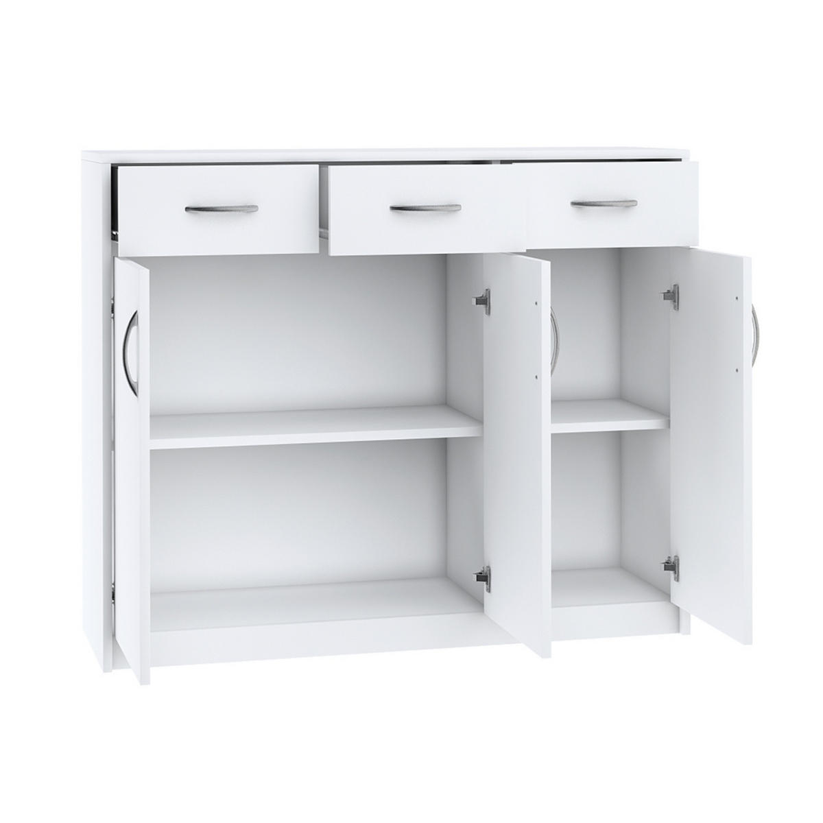 KOMMODE mit 3 Türen und 3 Schubladen - Weiß, Holzwerkstoff (110/85/35cm) - Home Collective