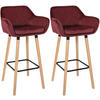 BARHOCKER 2er Set Samt rot - Eukalyptusholzfarben/Rot, Holz/Textil (51/101/50cm) - CLP
