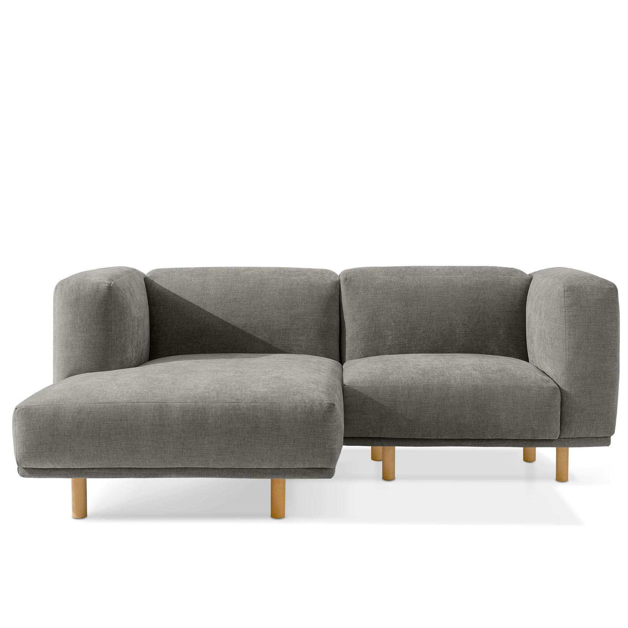 ECKSOFA-LINKS FOSERO, Chenille-Stoff - Buchefarben/Grau, Holz/Holzwerkstoff (204/155cm) - KONSIMO®