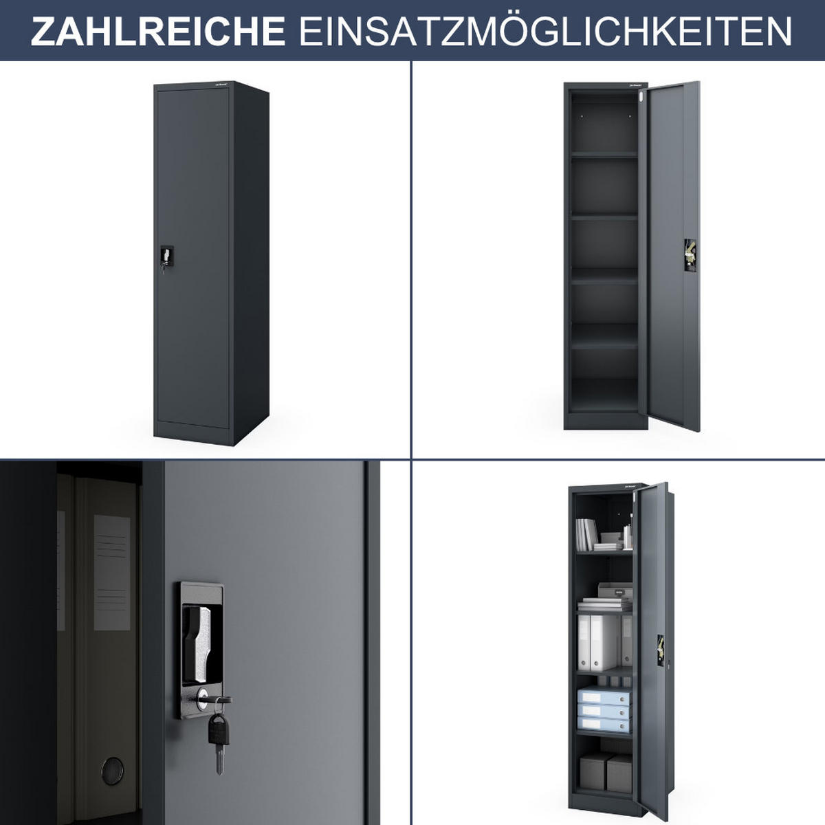 AKTENSCHRANK abschließbar KADO Flügeltüren 185x45x60cm Anthrazit - Anthrazit, Metall (45/185/60cm) - DELUKE