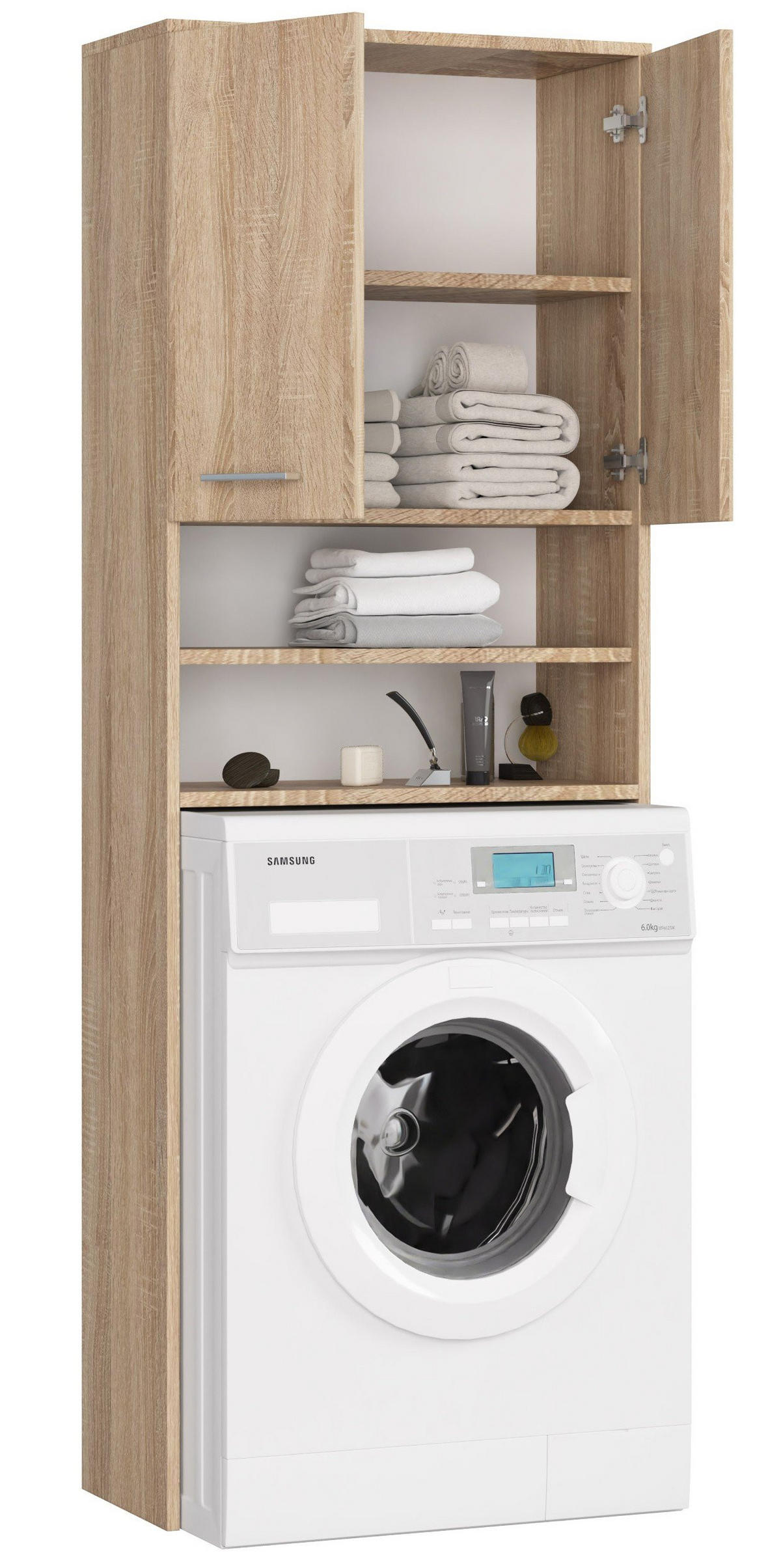 WASCHMASCHINENSCHRANK FIN, Sonoma, 64x30x180 cm - Sonoma Eiche, Holz (64/180/30cm) - Milordbikes