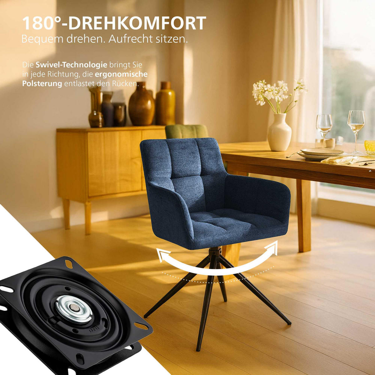 ARMLEHNENSTUHL 2er Set Stoff Dunkelblau - Schwarz/Dunkelblau, Textil/Metall (59/87/59cm) - CLP