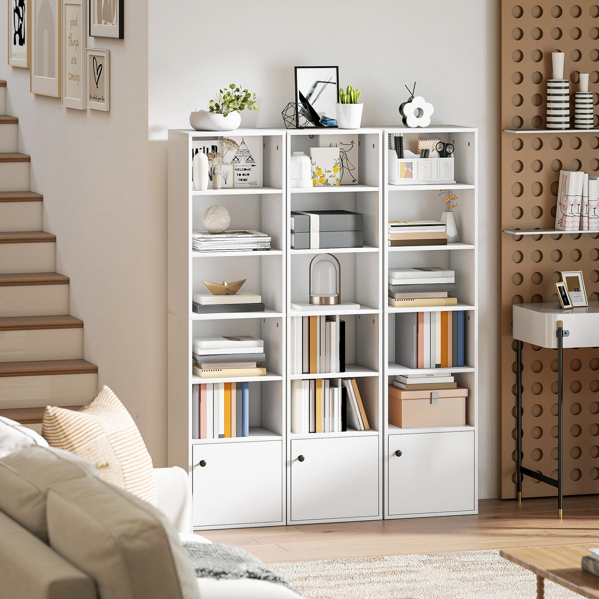 REGAL DE-15549 40/30/156 cm, 3 verstellbare Böden + Schrank Weiß - Weiß, Holzwerkstoff (40/156/30cm) - ComfortXL