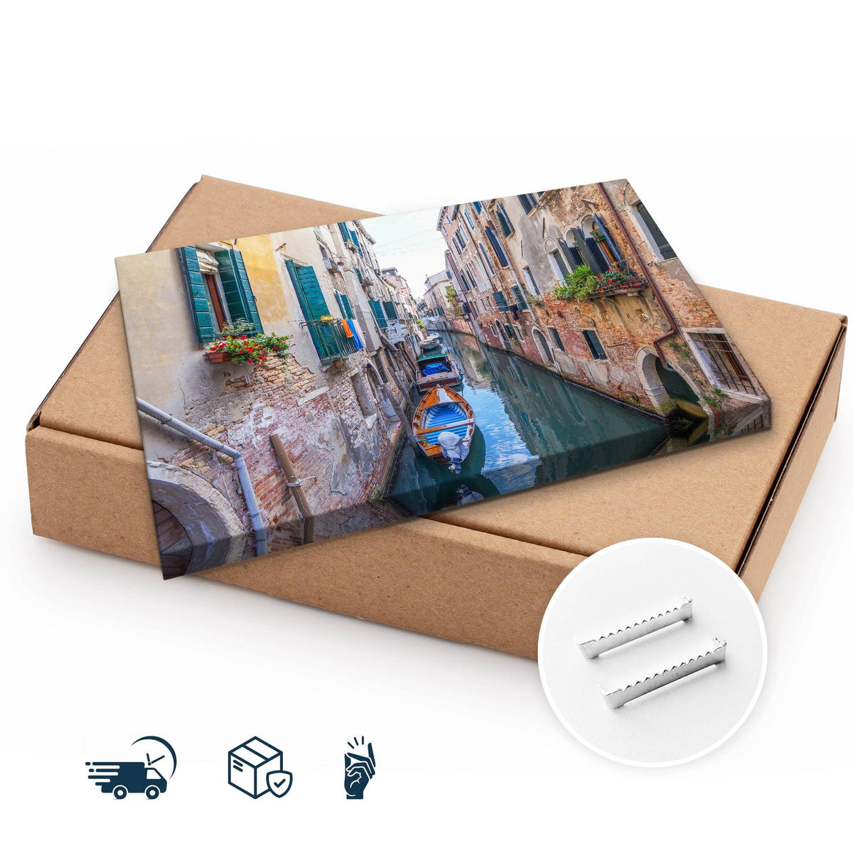 LEINWANDBILD Für Wohnzimmer Venedig Stadtarchitektur 3D 100x70 - Blau/Beige, Textil (100/70cm) - Muralo