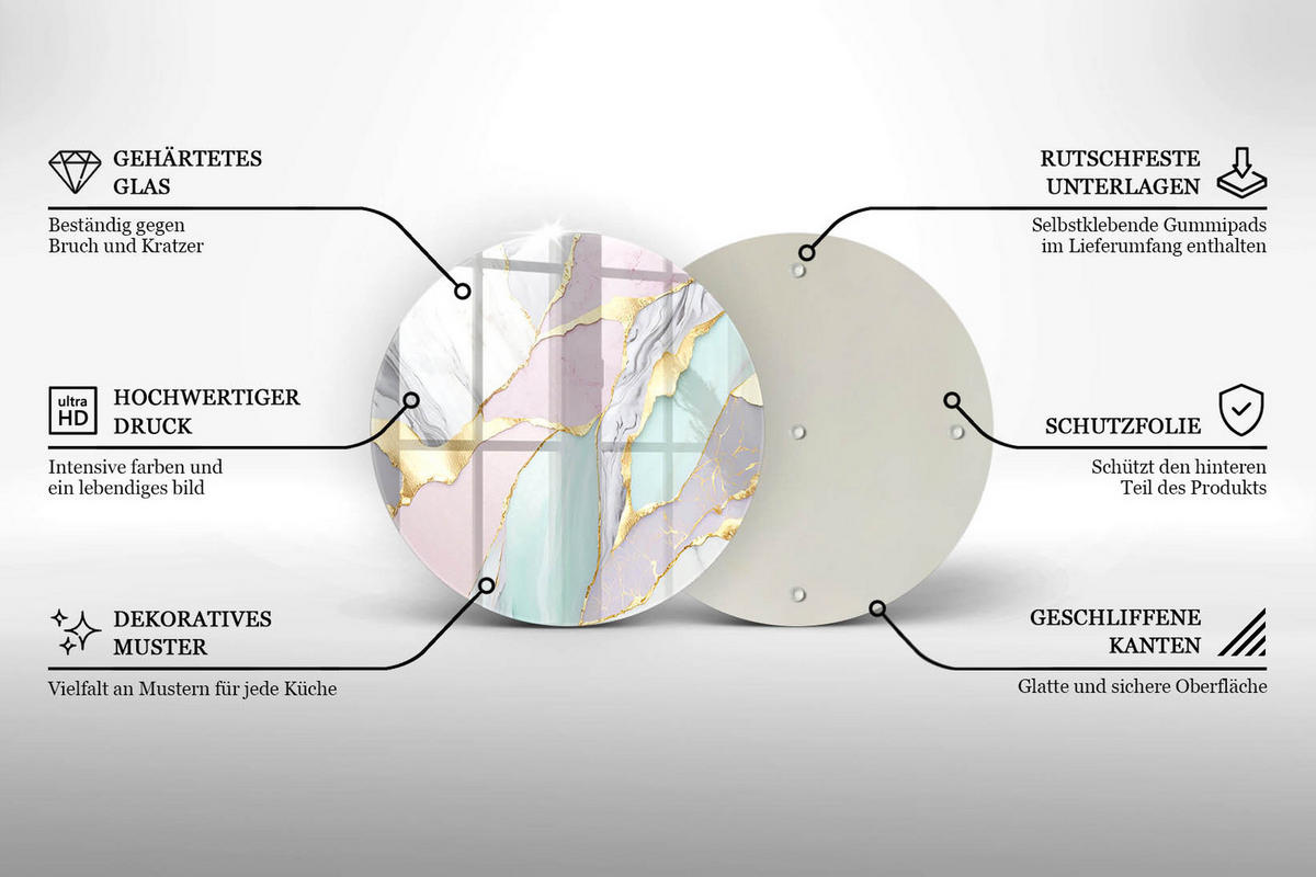 GLASPLATTE Ø 30 cm Pastell Marmor Muster - Hellrosa, Glas (30/30cm) - Wallfluent
