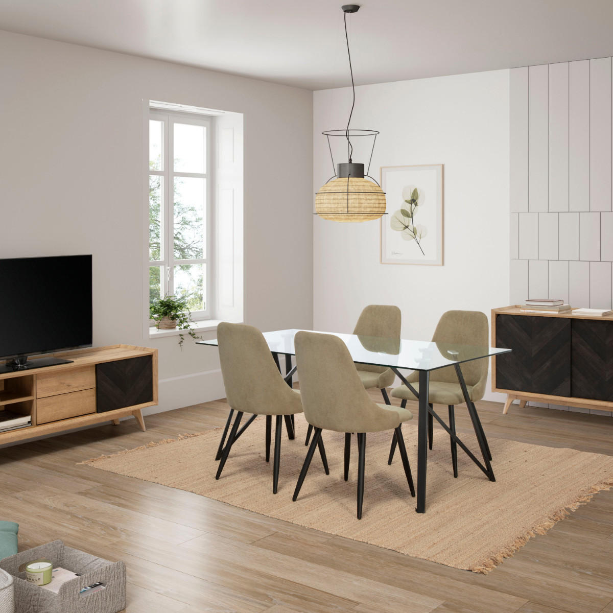 ESSZIMMERSTUHL Mani Schwarz 50/57/47 cm 4er-Set - Sandfarben, Textil (57/47/50cm) - Calicosy