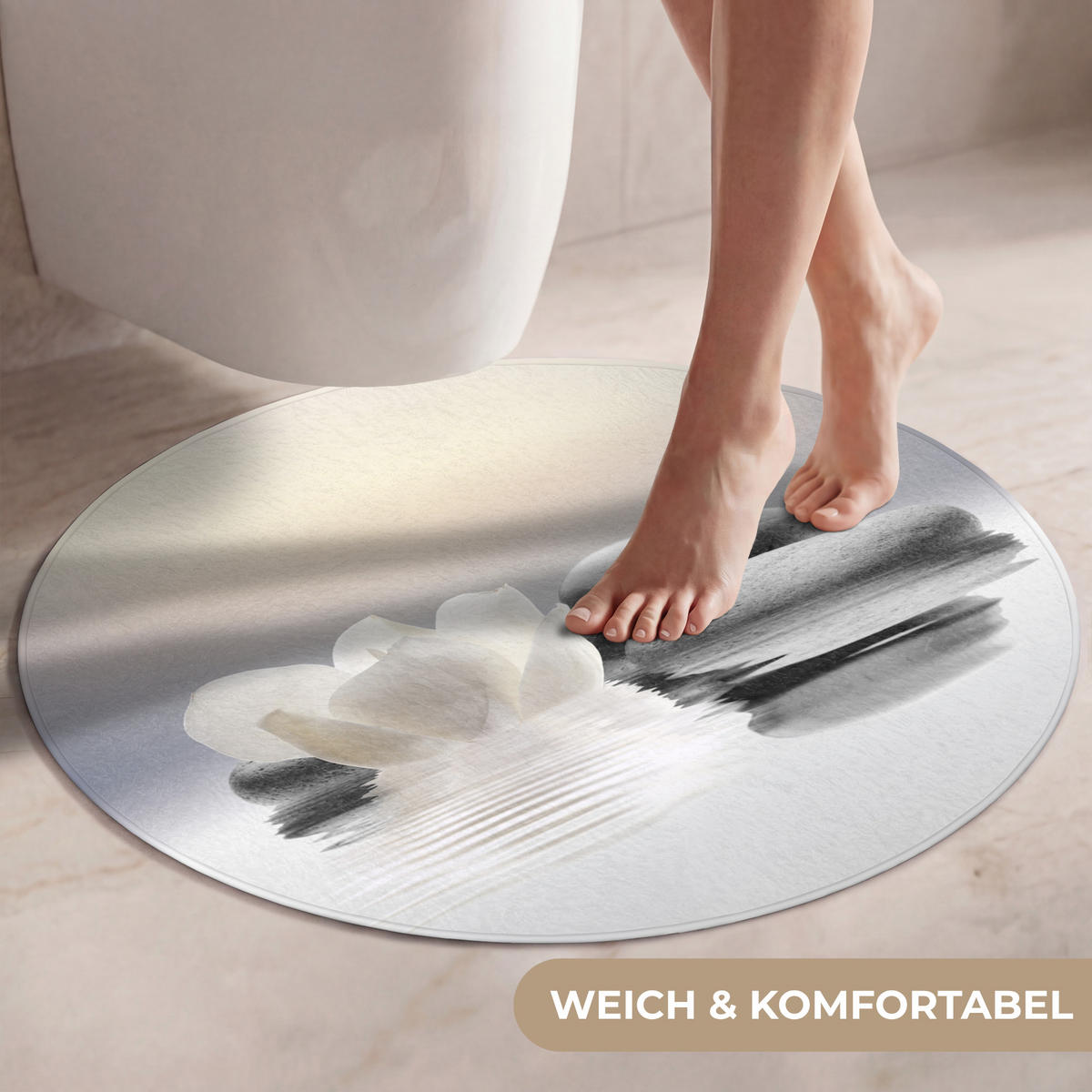 WC PŘEDLOŽKA Kameny - Lotos - Bílý - Voda - Zen 70x70 cm - bílá, textil/plast (70/1cm) - OnlyWow