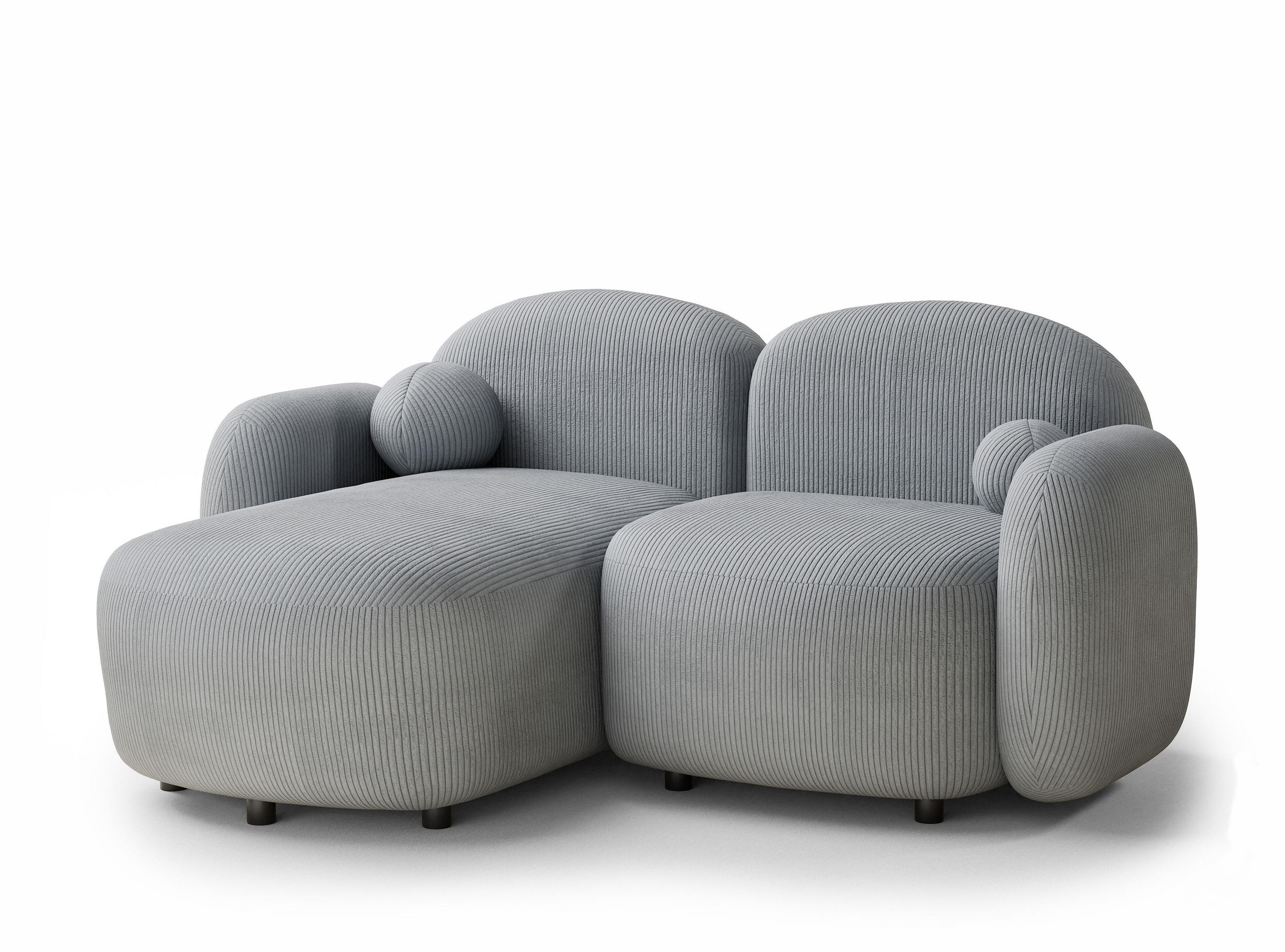 ECKSOFA Bahama Hellgrau Samtstoff - Links Seite - Blaugrau/Schwarz, Holz/Holzwerkstoff (146/190cm) - Maison de Reve