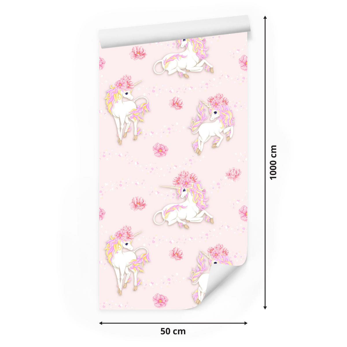 VLIESTAPETE Einhörner und Pfingstrosen – Rosa, Weiß – 50x1000 cm - Rosa/Weiß, Papier (50/1000cm) - Muralo