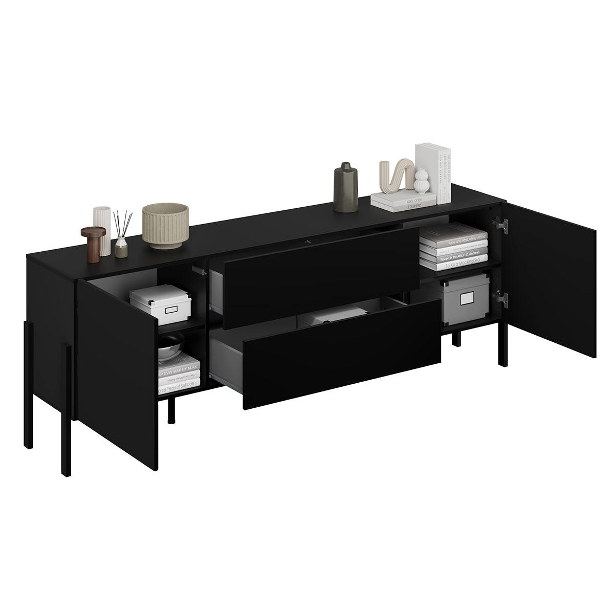 TV STOLEK Bérénice Černá - černá, kompozitní dřevo (204/70/40cm) - Petits-meubles