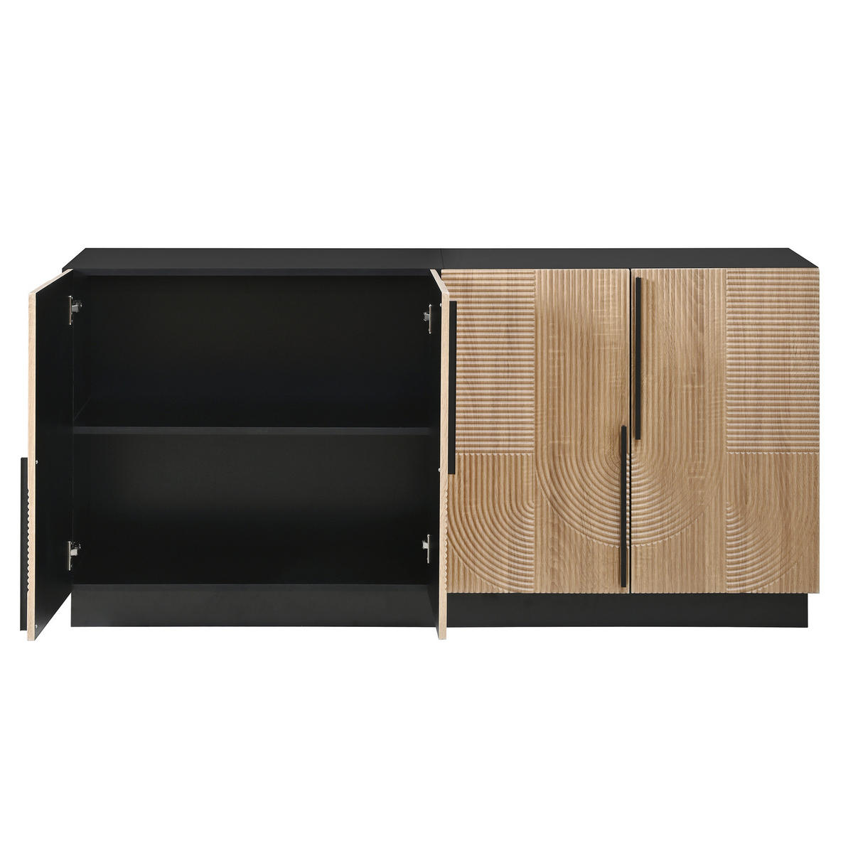 SIDEBOARD 4 Türen Relieffront Metallgriffe MDF Schrank Modern - Multicolor, Holzwerkstoff (160/76/42cm) - FLIEKS