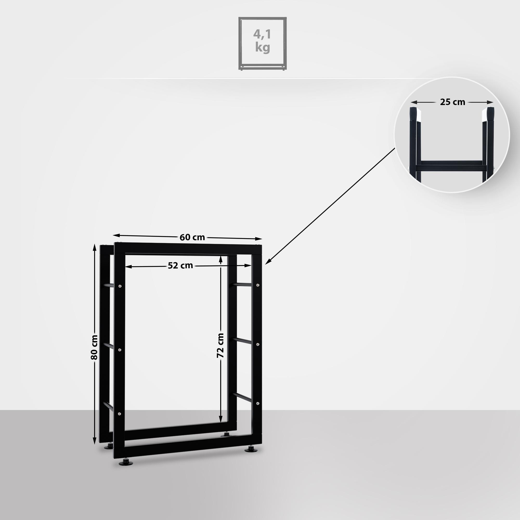 KAMINHOLZREGAL 60/25/80 cm Metall schwarz - Schwarz, Metall (60/80/25cm) - CLP