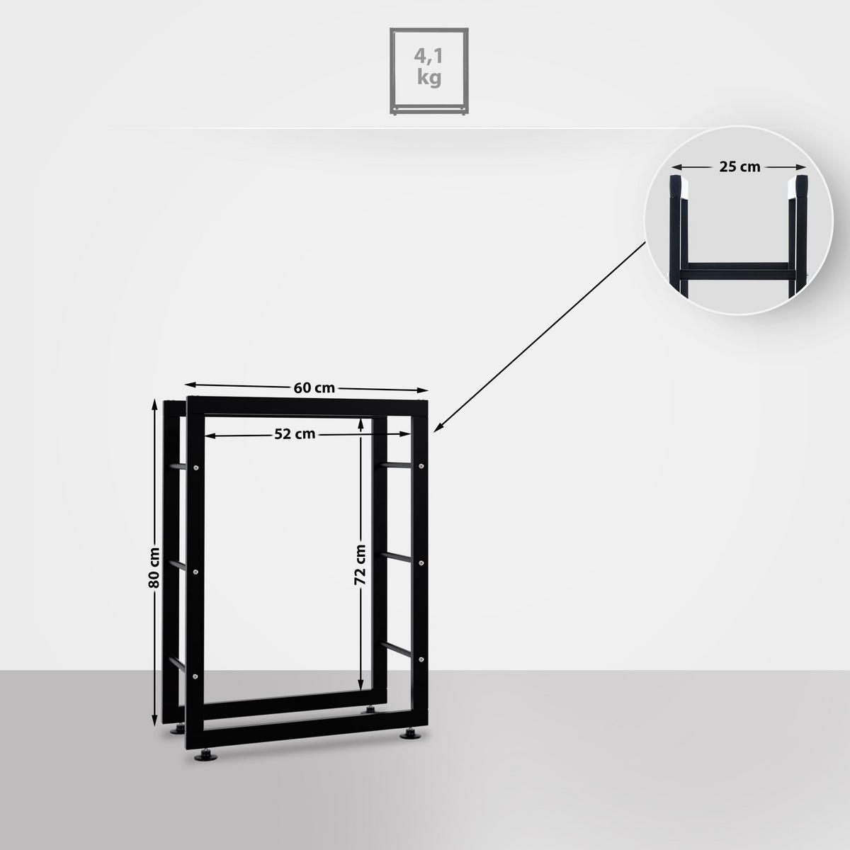 KAMINHOLZREGAL 60/25/80 cm Metall schwarz - Schwarz, Metall (60/80/25cm) - CLP