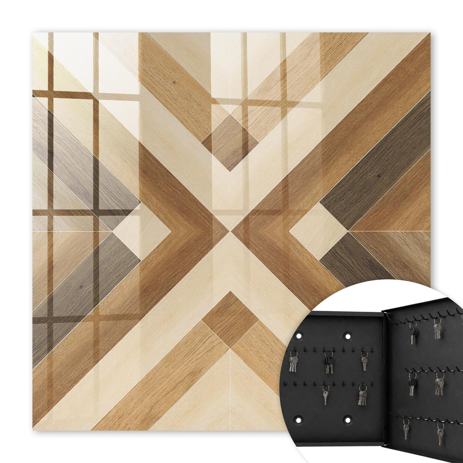 SCHLÜSSELBOX Schwarz 30x30 cm- Türöffnung nach rechts - Eleganz aus Holz - Braun, Metall (30/30/5cm) - TULUP