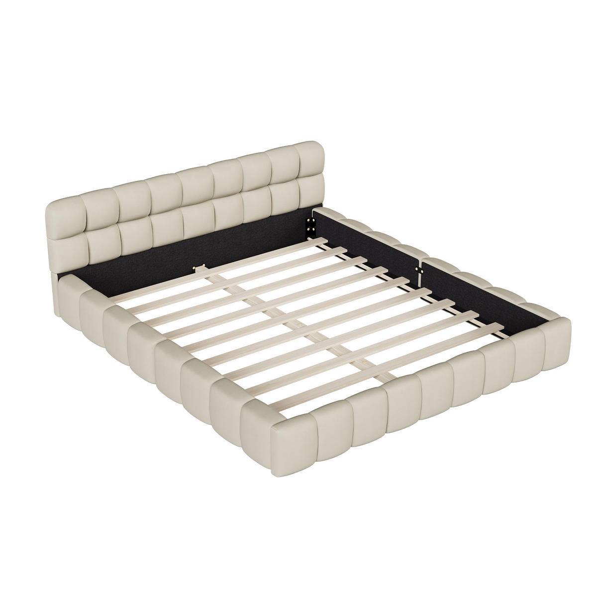 POLSTERBETT 160/200 cm in Beige, Puff Stoffbett mit gepolsterter Rahmen, modernes Schlafzimmer Bettgestell - Beige, Holz/Metall (160/200cm) - Joyfair