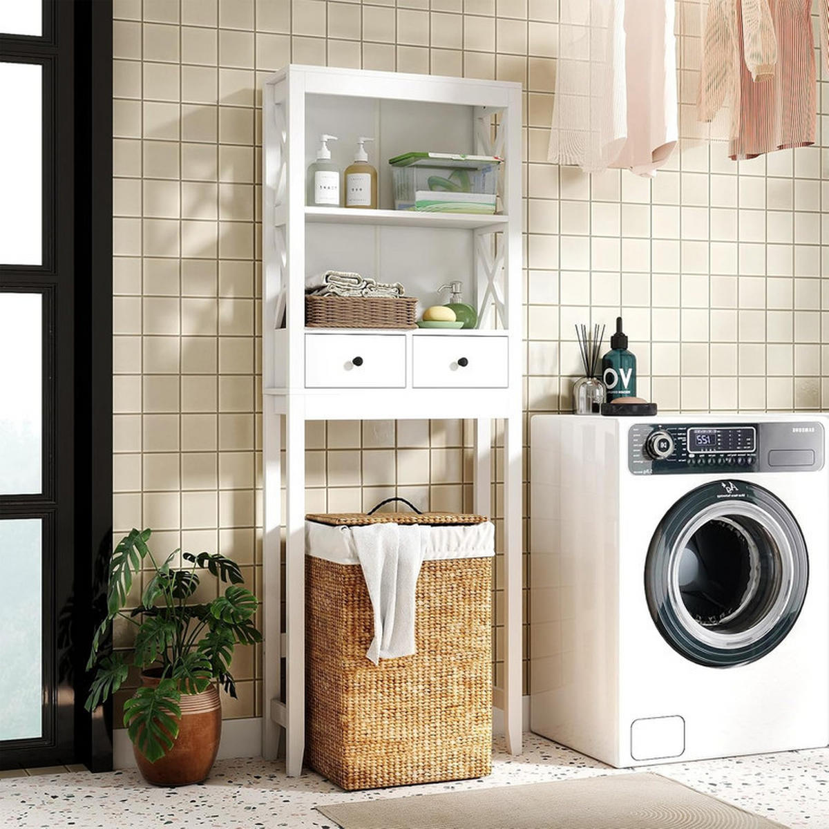 TOILETTENREGAL mit offenen Einlegeböden weiß - Weiß, Holzwerkstoff (60/165/20.5cm) - COSTWAY