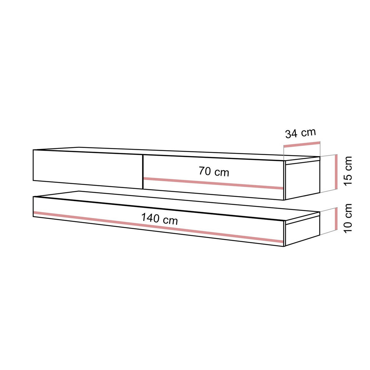 TV-RACK SKY 140 cm, Weiß hochglanz - Weiß, Holzwerkstoff (140/25/34cm) - Lookway