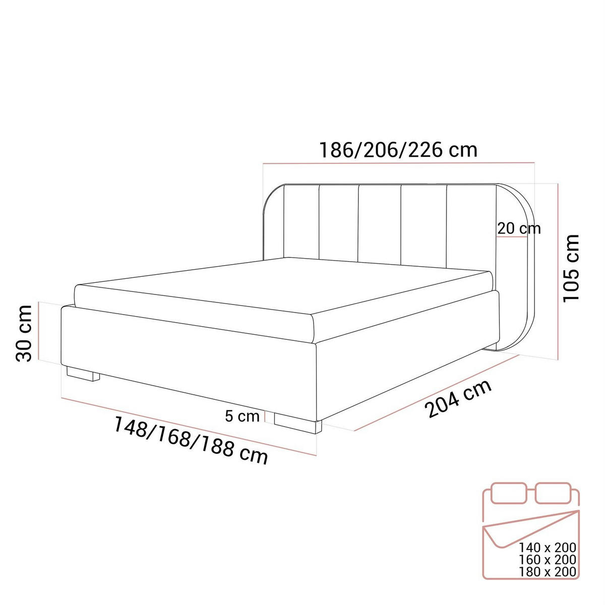 BETT AMARA 140x200 gepolstert mit Stauraum und Lattenrost, Royal Velvet 254 - Schwarz, Textil (140/200cm) - Lookway