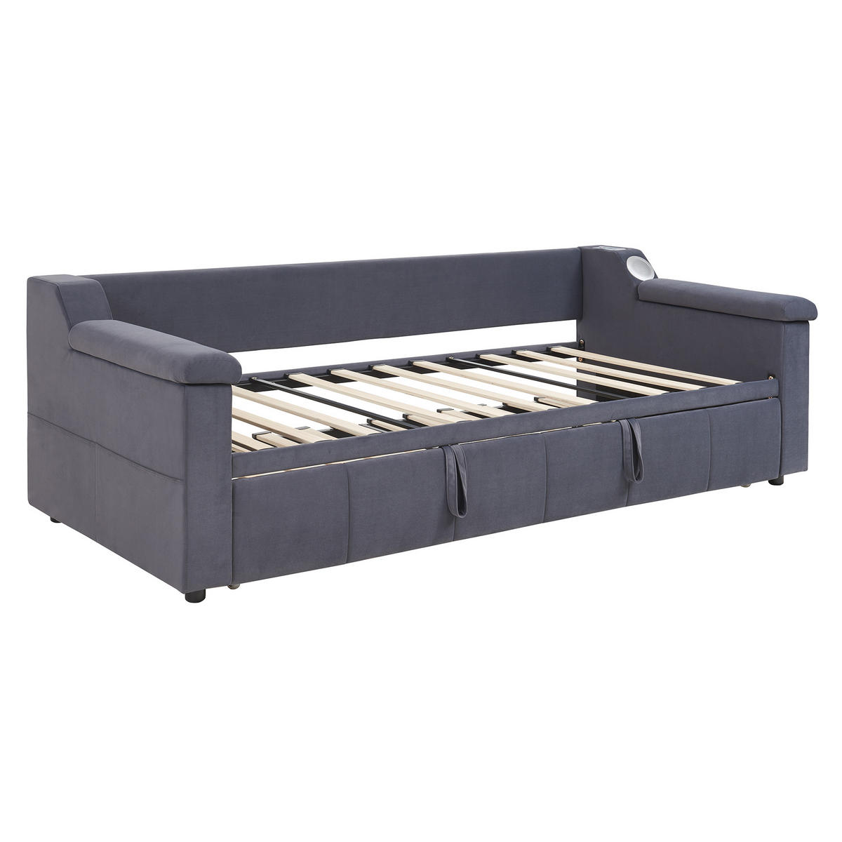 AUSZIEHBETT 90/180/190 cm DE-02015, in Dunkelgrau, mit Bluetooth-Stereo und Ablagefächern - Dunkelgrau, Metall (90/190cm) - ComfortXL