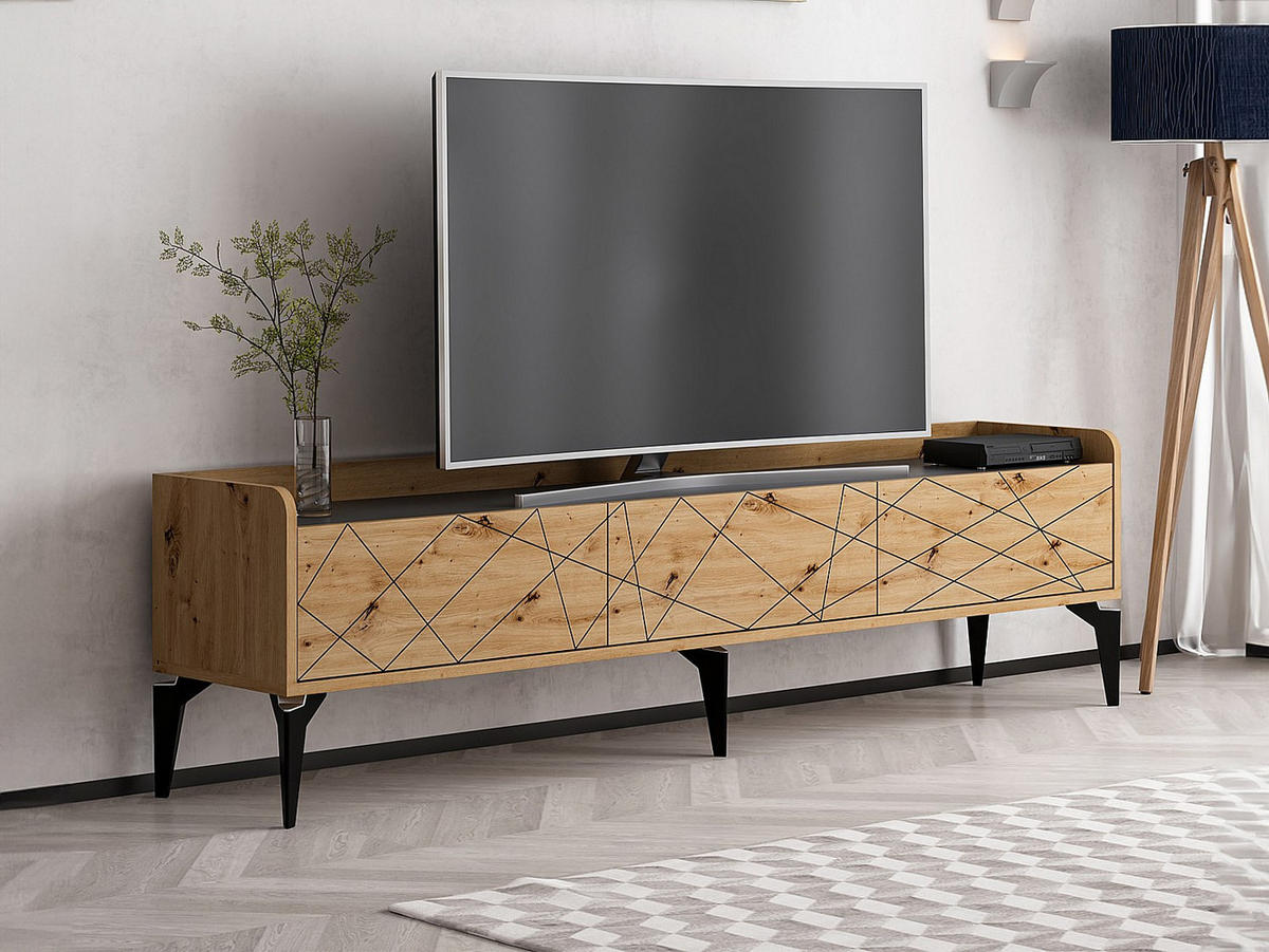 TV-MÖBEL mit 3 Türen - Holzfarben & Anthrazit - MONALIA - Anthrazit, Holz (35/49/180cm) - Vente-Unique