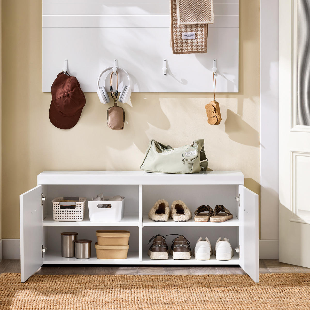 SCHUHBANK Weiß - Weiß, Holzwerkstoff (100/45/35cm) - SoBuy