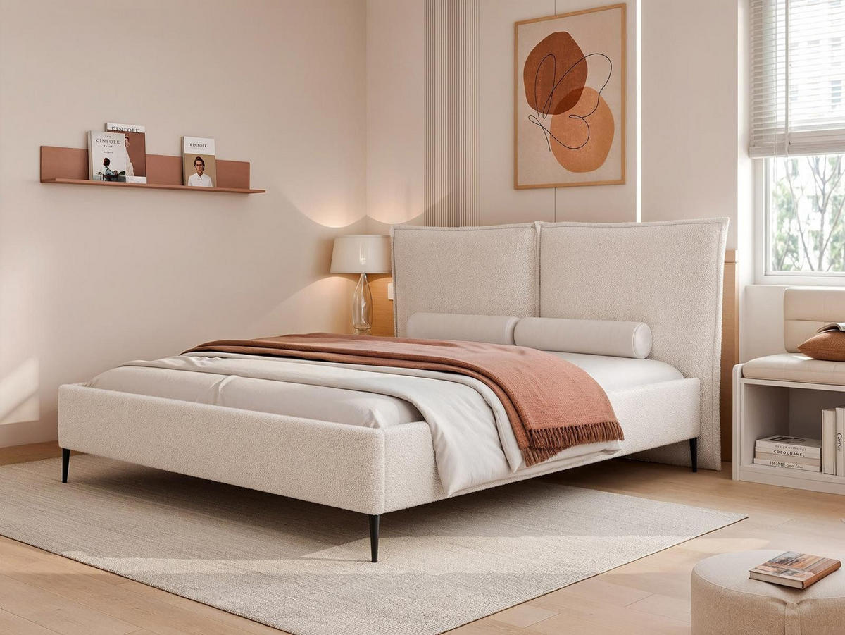 POLSTERBETT metallrahmen boucle hellbeige 120x200 ORION - Creme, Holzwerkstoff (120/200cm) - Compleo24