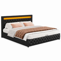 BETT mit Stauraum und LED 140x190 cm PU Black - Schwarz, Metall (140/190cm) - Meubliv