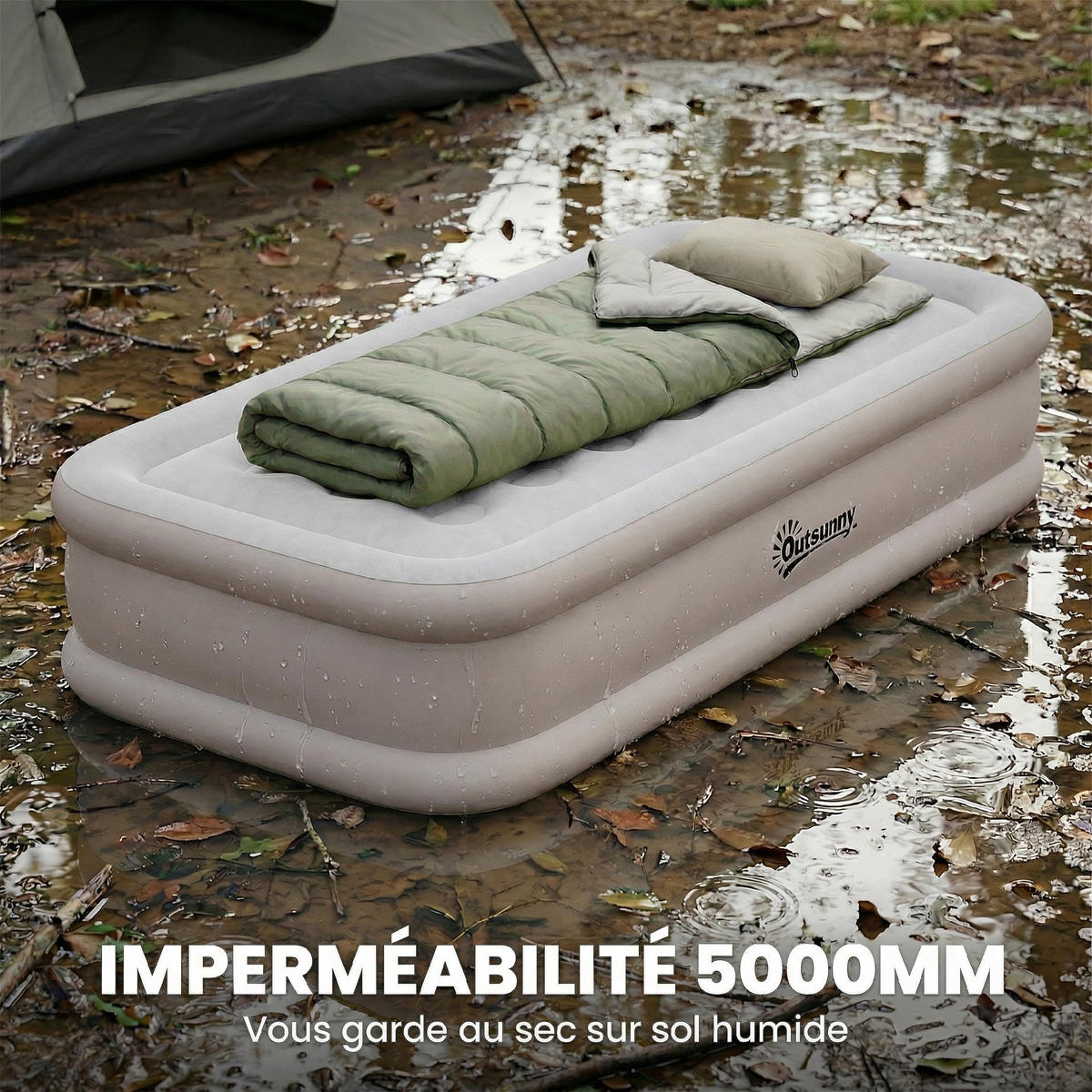 LUFTMATRATZE DE-18901 elektrische Integrierte Pumpe, 39 cm hoch Kaki - Mokka, Kunststoff - ComfortXL