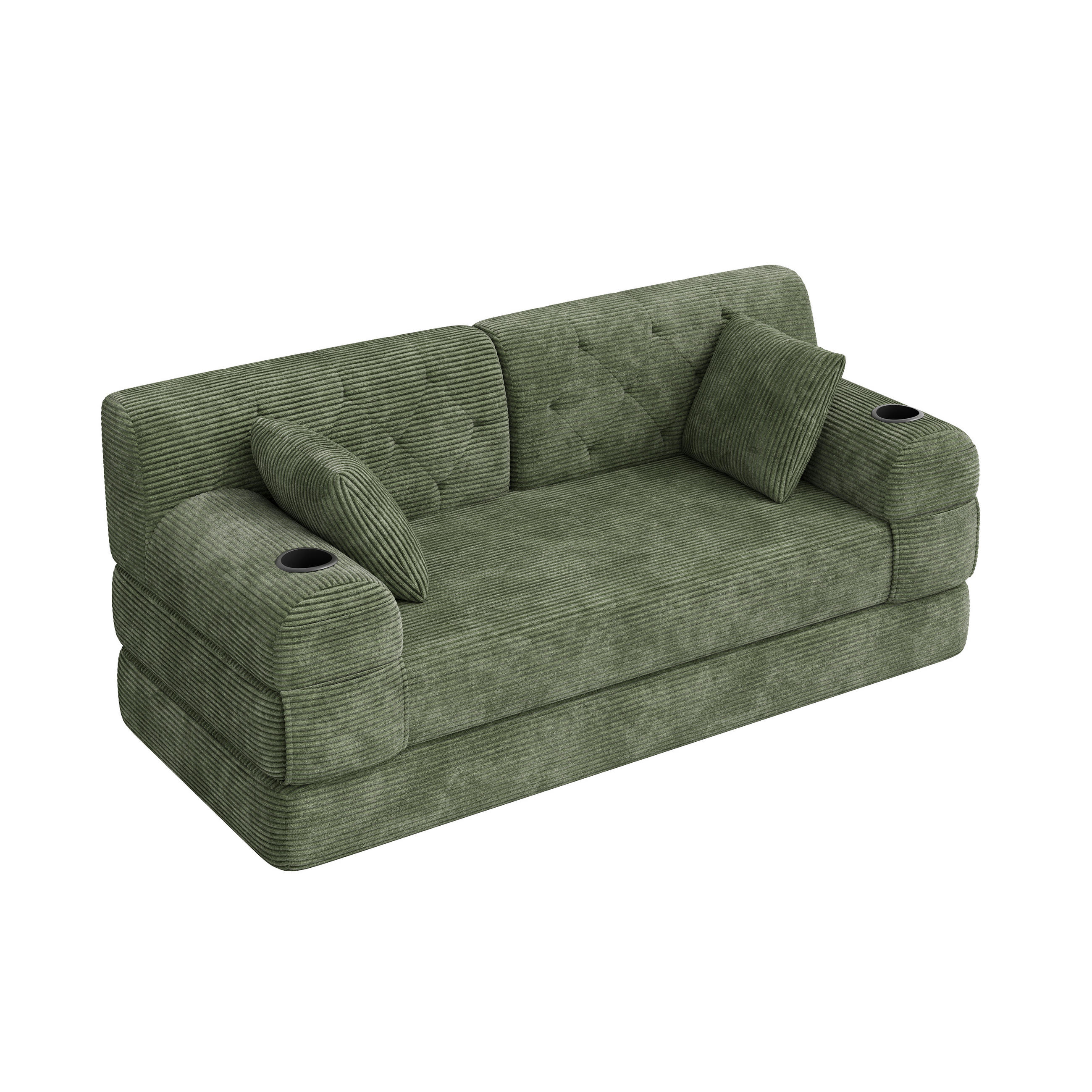 SCHLAFSOFA mit Liegefunktion und Getränkehaltern aus Cord in Grün - Grün, Textil (168/81/80cm) - EVRYAE