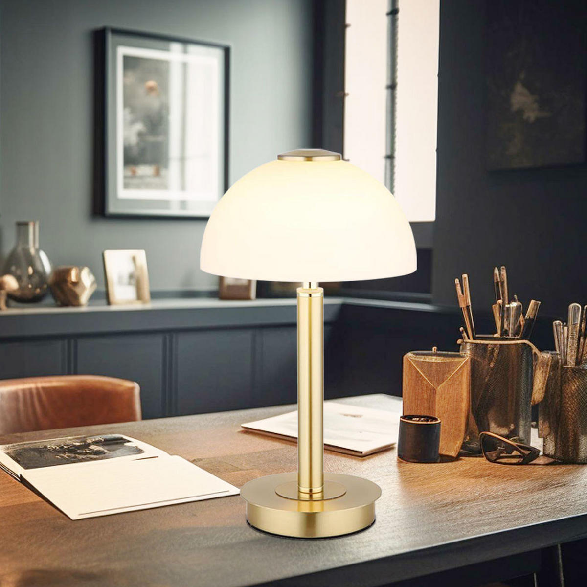 LED TISCHLEUCHTE Messing Opal - Messingfarben, Glas (18/18/31.5cm) - Globo Lighting