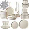 KÜCHENSTARTERSET 40er Set Una/Genua, inklusive Küchenwerkzeugen, Topfschonern und anklemmbaren Griffen, taupe/weiß - Taupe, Keramik (27.5/13/44cm) - tectake