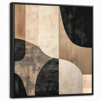 LEINWAND Bilder mit Rahmen - Abstrakt - Flugzeuge - Schwarz - Rund - 50x50 - Beige, Textil (50/50cm) - MuchoWow