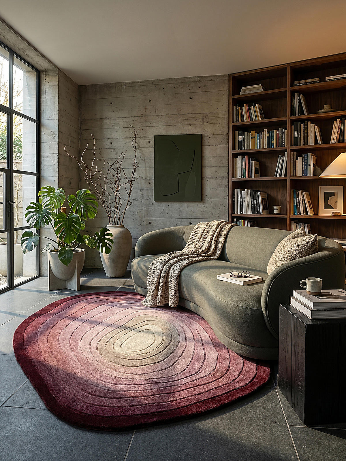 TEPPICH aus Wolle PARRET in Maulbeere, mit abstraktem Muster, Ø 160 cm - Rot, Textil (230/160cm) - KADIMA DESIGN