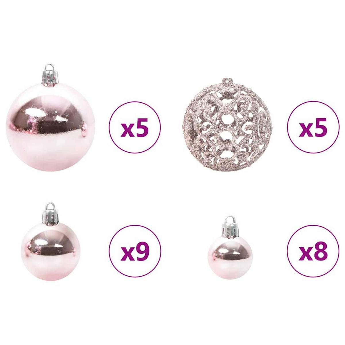 WEIHNACHTSKUGELSET 61 -teilig Rosa Kunststoff - Rosa, Kunststoff (6/27/6cm) - vidaXL