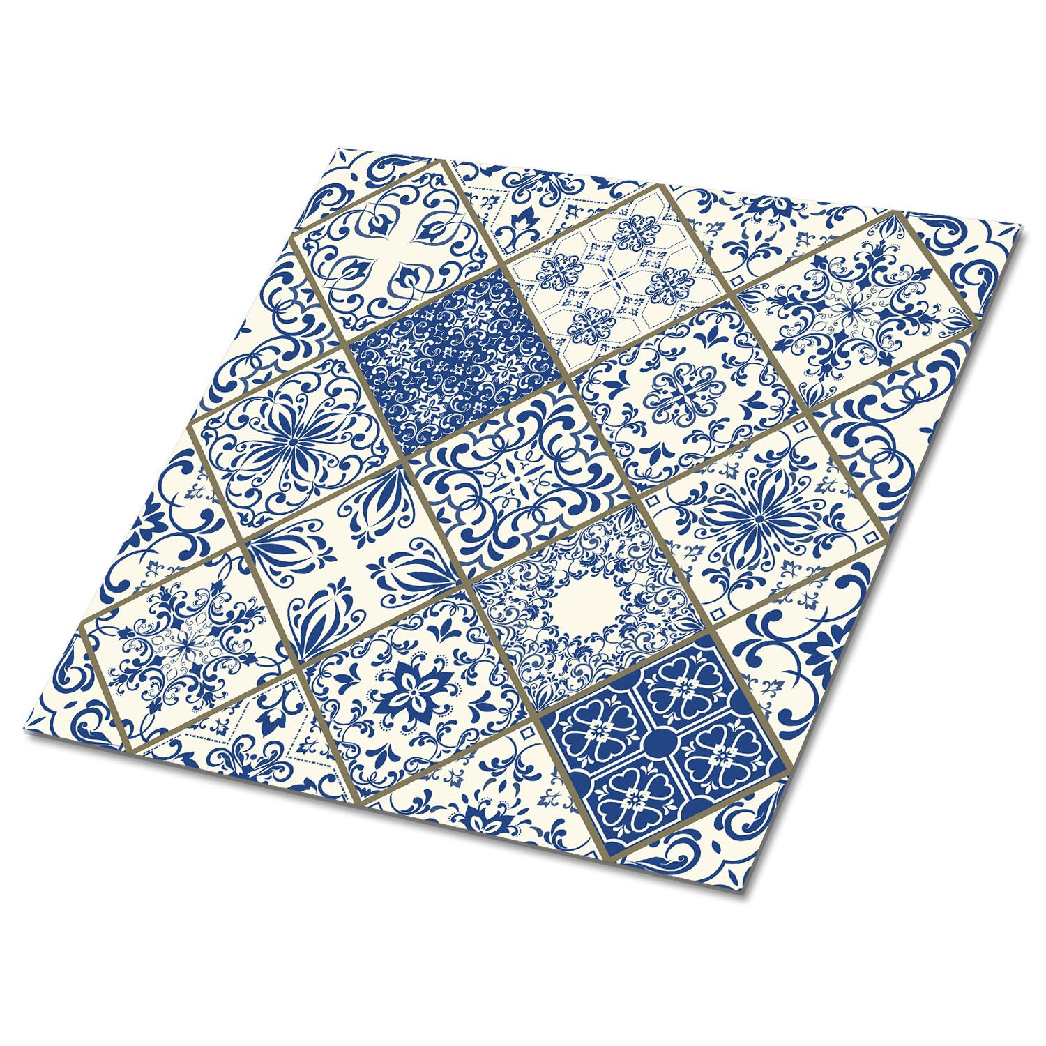FLIESENAUFKLEBER 9 Stück 30x30 cm selbstklebend Portugiesisches Muster - Blau, Textil (30/1.6/30cm) - TULUP