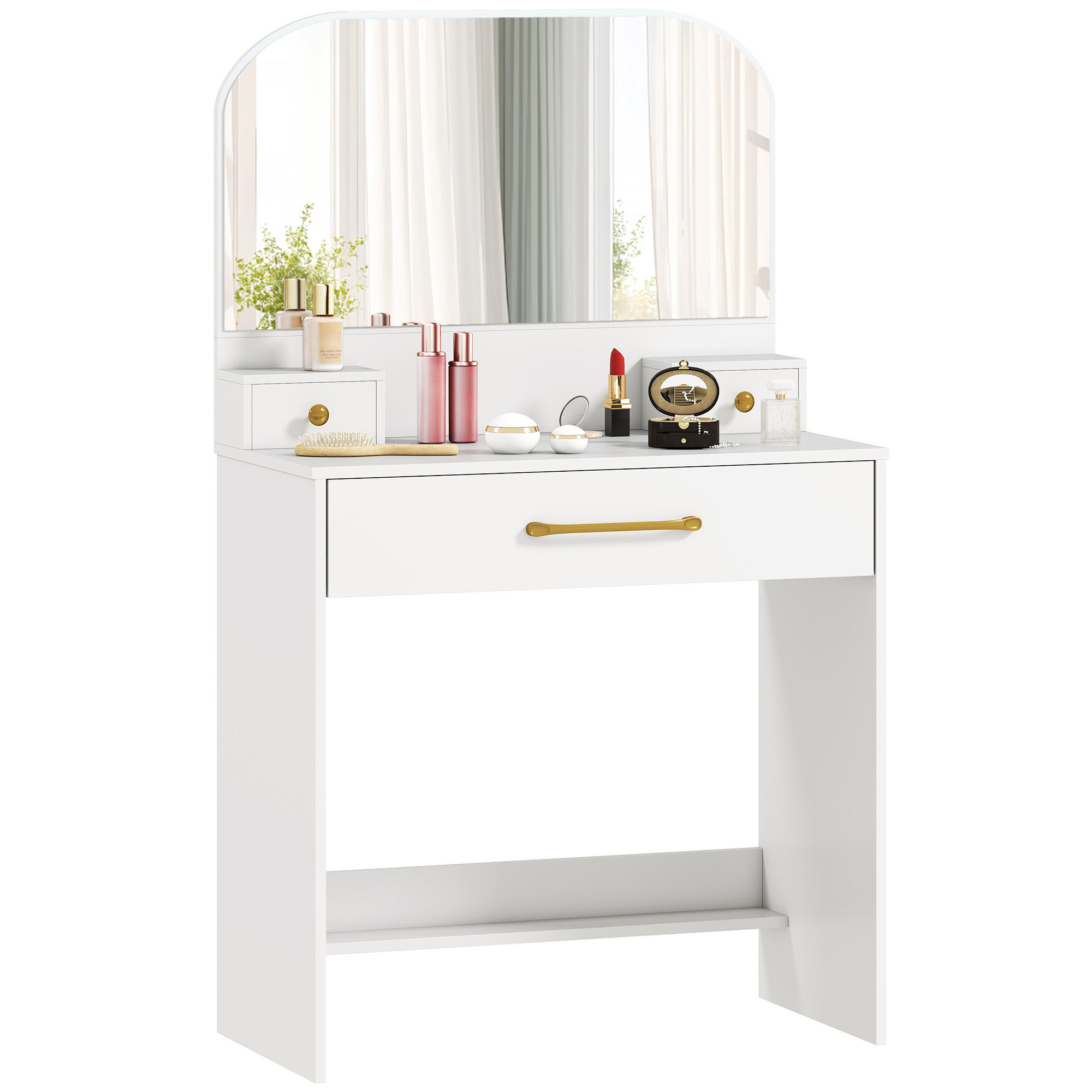 SCHMINKTISCH DE-10880 mit Spiegel 3 Schubladen kompakt Weiß - Weiß, Holzwerkstoff (40/135/80cm) - ComfortXL