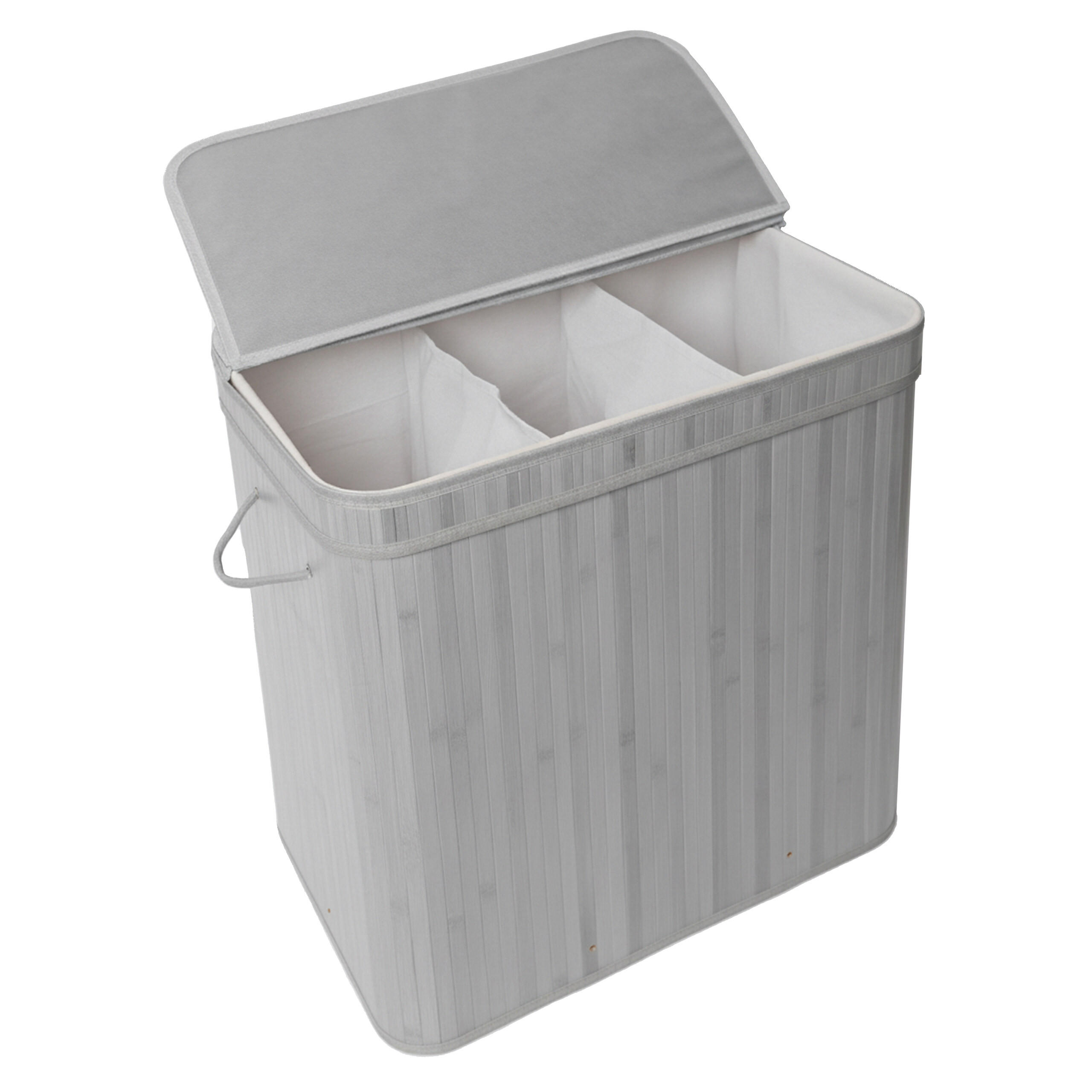 Relaxdays KOŠ NA PRÁDLO Šedý bambus s víkem 150 L