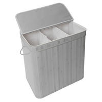 KÔŠ na prádlo - sivá, drevo/textil (41.5/61/61.5cm) - Relaxdays