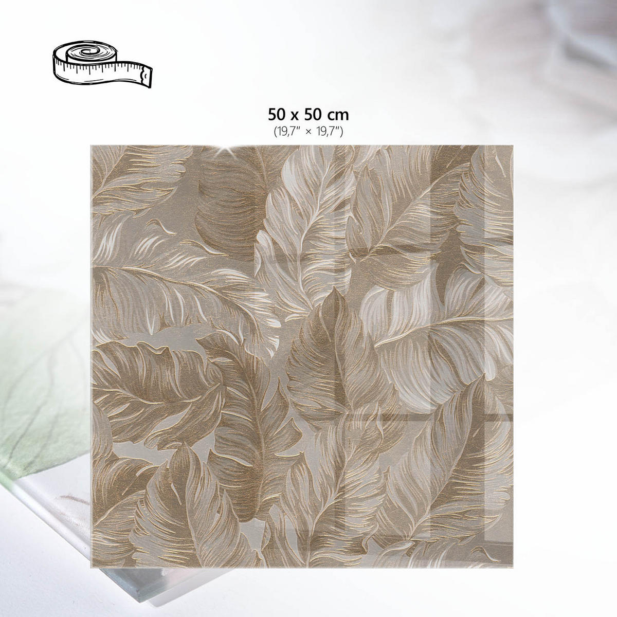 TISCHPLATTE 50x50 cm – Exotische Blätter - Braun, Glas (50/50/0.4cm) - Wallfluent