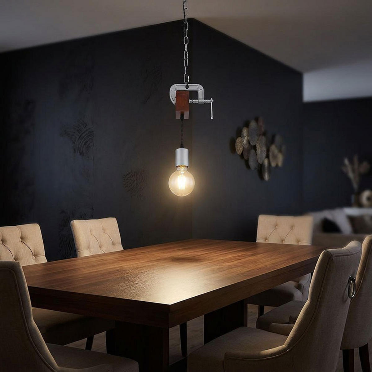 HÄNGELEUCHTE LUDI Holzoptik Braun Metall verzinkt - Braun, Holz (14/10/120cm) - Globo Lighting