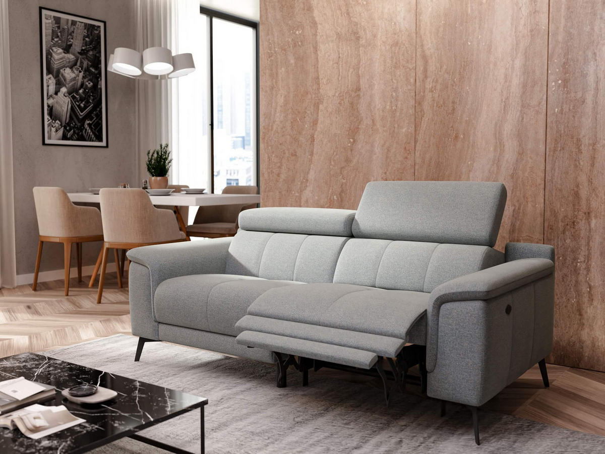 RELAXSOFA FIERO 3-Sitzer mit 1 Relaxfunktion, silberfarben - Silberfarben/Schwarz, Holzwerkstoff/Textil (212/82/103cm) - Courtois Laville