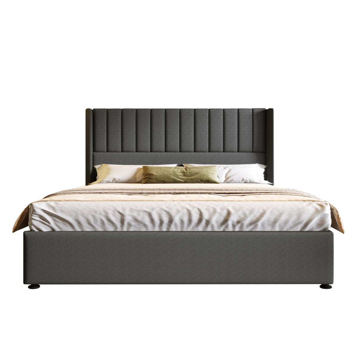 BETT mit Bettkasten 180x200 cm Leinen Grau - Grau, Metall (180/200cm) - Meubliv