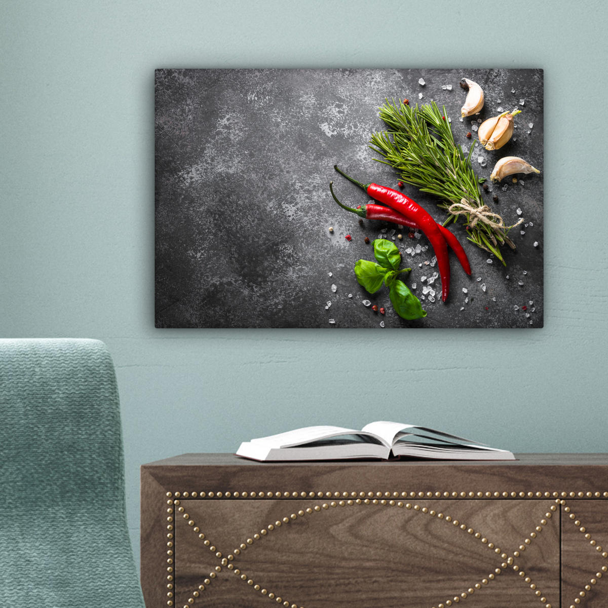 LEINWANDBILD Pfeffer - Kräuter - Gewürze - Beton 30x20 cm - Dunkelgrau, Textil (30/20cm) - MuchoWow