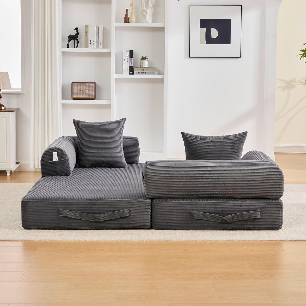 SOFA 200/94/67 cm aus Cord mit Metallgestell und 3 Kissen Dunkelgrau - Dunkelgrau, Textil (94/67/200cm) - Modenvie