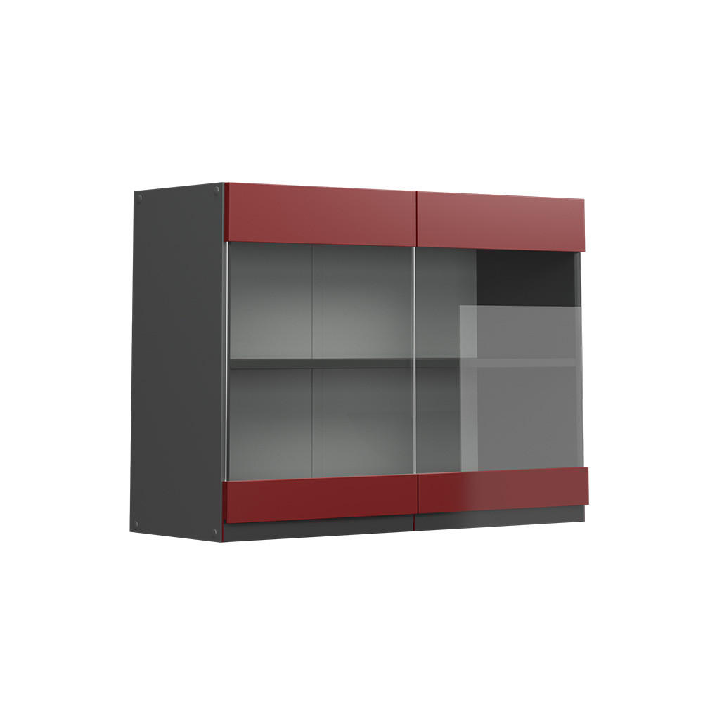 KÜCHENGLASSCHRANK R-Line Rot 80 cm J-Shape - Anthrazit/Rot, Holzwerkstoff (80/60/31cm) - Vicco