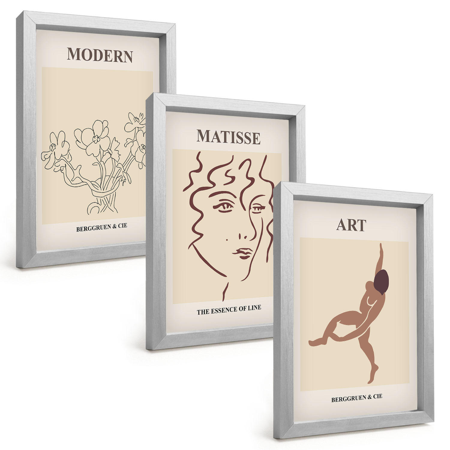 BILDER SET 3er Set - 20x30 cm Silberner Rahmen - Stilvolle Grafiken, Blumen, Figuren - Silberfarben, Kunststoff (20/30cm) - TULUP