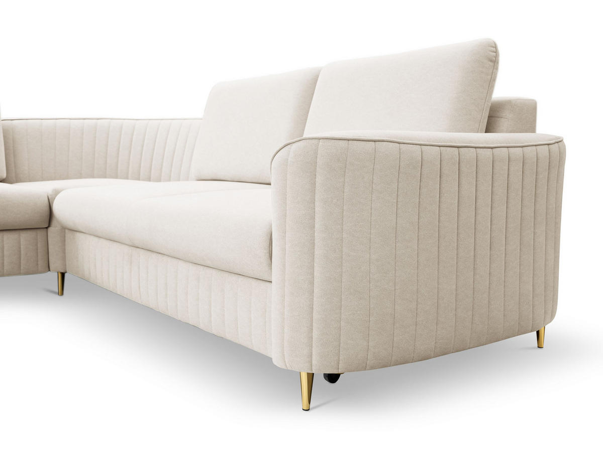 ECKSOFA VELA R-S Beige Velours-Stoff mit Schlaffunktion - Beige, Holz (251/251cm) - MASSENO